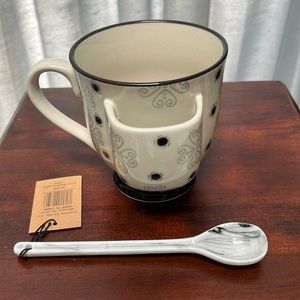 Creative Co-op Stoneware Tea Mug with Attached Teabag Holder & BONUS Spoon